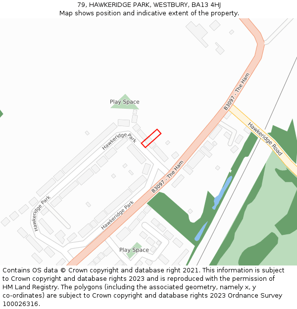 79, HAWKERIDGE PARK, WESTBURY, BA13 4HJ: Location map and indicative extent of plot