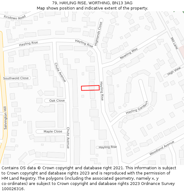 79, HAYLING RISE, WORTHING, BN13 3AG: Location map and indicative extent of plot