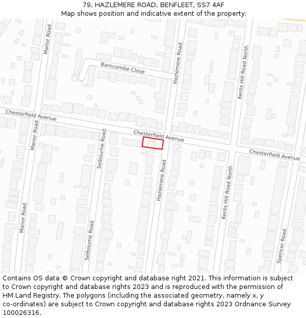 79, HAZLEMERE ROAD, BENFLEET, SS7 4AF: Location map and indicative extent of plot