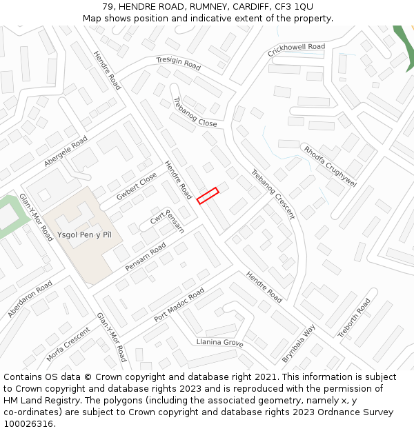 79, HENDRE ROAD, RUMNEY, CARDIFF, CF3 1QU: Location map and indicative extent of plot