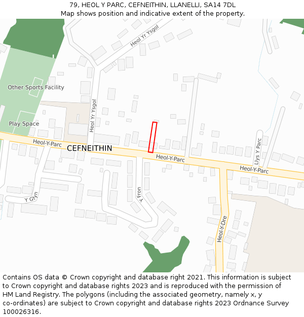 79, HEOL Y PARC, CEFNEITHIN, LLANELLI, SA14 7DL: Location map and indicative extent of plot