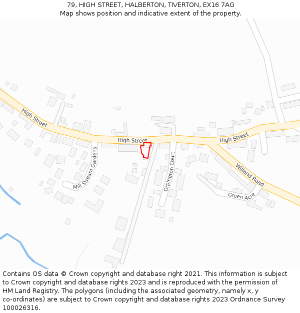 79, HIGH STREET, HALBERTON, TIVERTON, EX16 7AG: Location map and indicative extent of plot