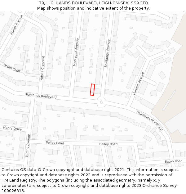 79, HIGHLANDS BOULEVARD, LEIGH-ON-SEA, SS9 3TQ: Location map and indicative extent of plot