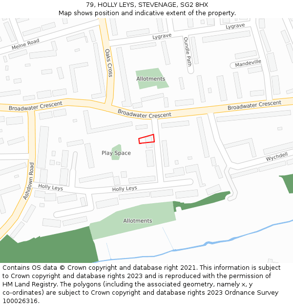 79, HOLLY LEYS, STEVENAGE, SG2 8HX: Location map and indicative extent of plot