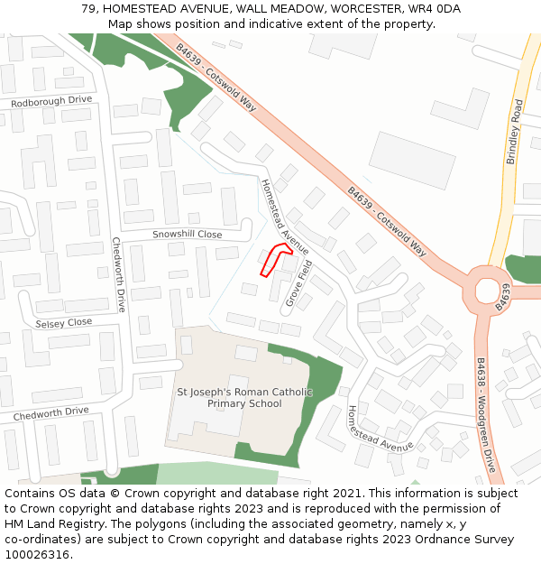 79, HOMESTEAD AVENUE, WALL MEADOW, WORCESTER, WR4 0DA: Location map and indicative extent of plot