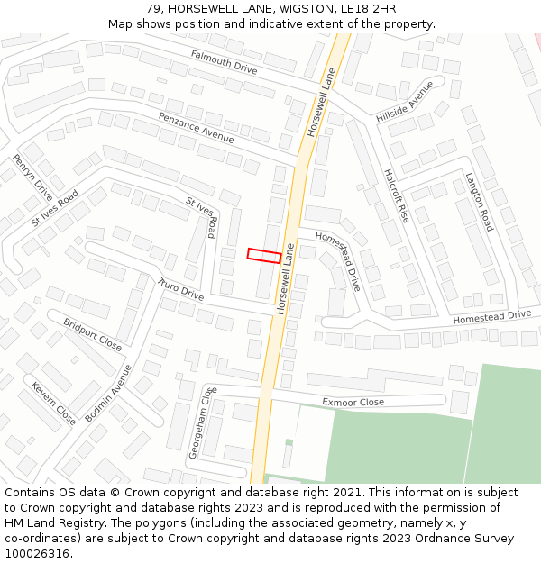 79, HORSEWELL LANE, WIGSTON, LE18 2HR: Location map and indicative extent of plot