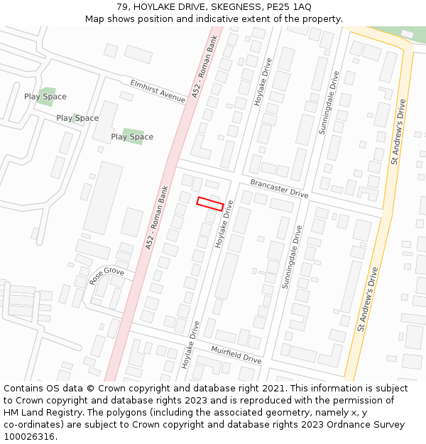 79, HOYLAKE DRIVE, SKEGNESS, PE25 1AQ: Location map and indicative extent of plot