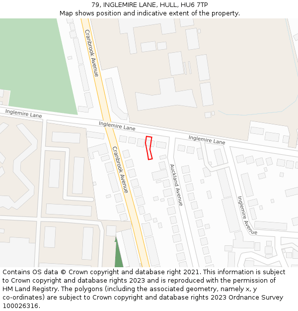 79, INGLEMIRE LANE, HULL, HU6 7TP: Location map and indicative extent of plot