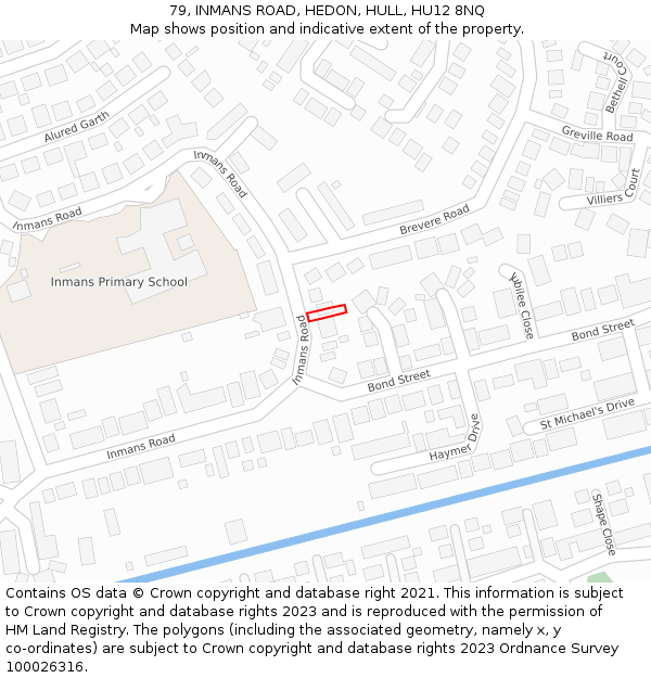 79, INMANS ROAD, HEDON, HULL, HU12 8NQ: Location map and indicative extent of plot