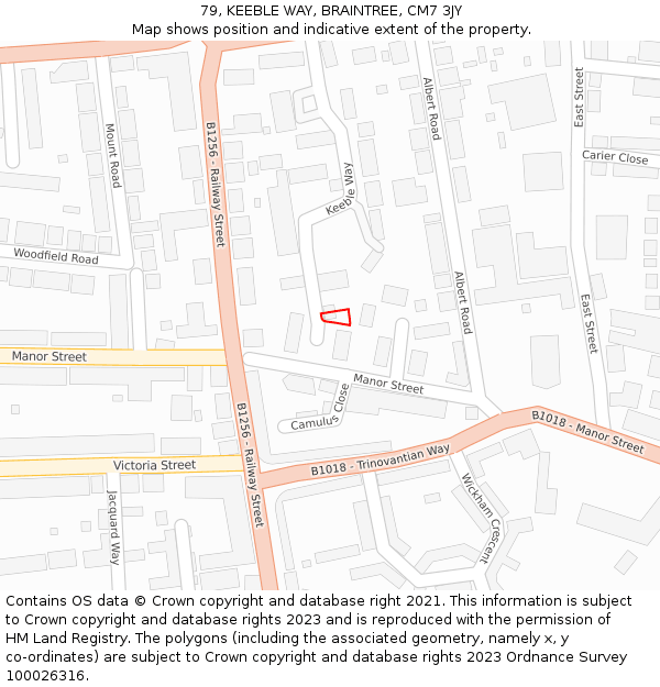 79, KEEBLE WAY, BRAINTREE, CM7 3JY: Location map and indicative extent of plot