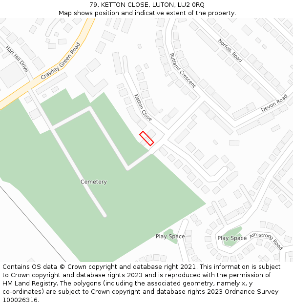 79, KETTON CLOSE, LUTON, LU2 0RQ: Location map and indicative extent of plot