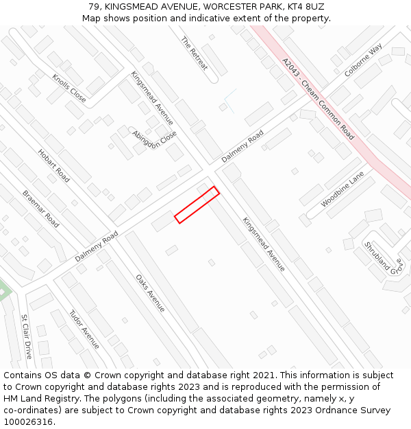 79, KINGSMEAD AVENUE, WORCESTER PARK, KT4 8UZ: Location map and indicative extent of plot
