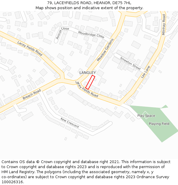 79, LACEYFIELDS ROAD, HEANOR, DE75 7HL: Location map and indicative extent of plot