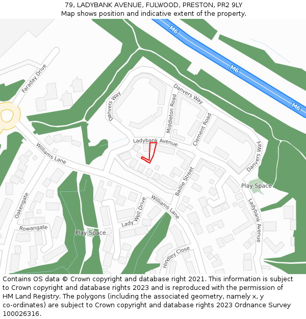 79, LADYBANK AVENUE, FULWOOD, PRESTON, PR2 9LY: Location map and indicative extent of plot