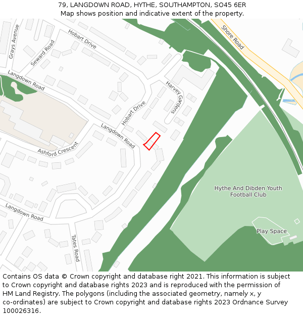 79, LANGDOWN ROAD, HYTHE, SOUTHAMPTON, SO45 6ER: Location map and indicative extent of plot