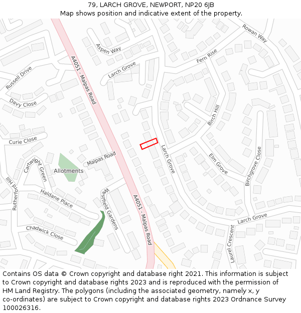 79, LARCH GROVE, NEWPORT, NP20 6JB: Location map and indicative extent of plot
