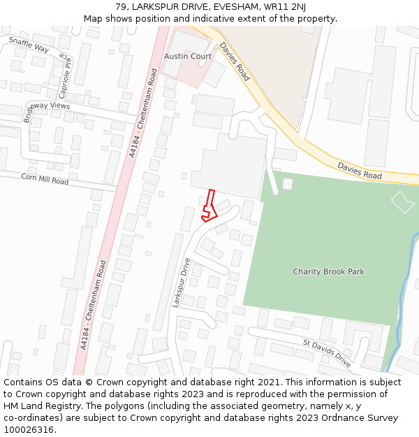 79, LARKSPUR DRIVE, EVESHAM, WR11 2NJ: Location map and indicative extent of plot