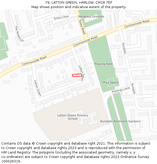 79, LATTON GREEN, HARLOW, CM18 7EP: Location map and indicative extent of plot