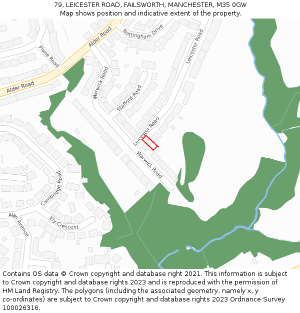 79, LEICESTER ROAD, FAILSWORTH, MANCHESTER, M35 0GW: Location map and indicative extent of plot