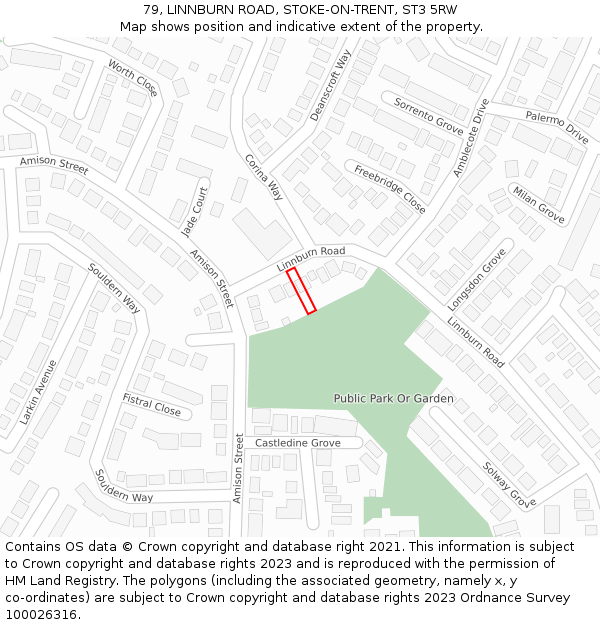 79, LINNBURN ROAD, STOKE-ON-TRENT, ST3 5RW: Location map and indicative extent of plot