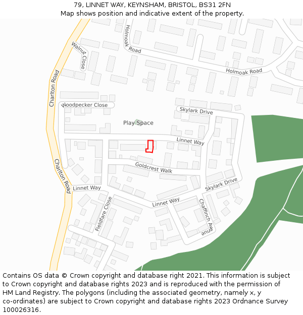 79, LINNET WAY, KEYNSHAM, BRISTOL, BS31 2FN: Location map and indicative extent of plot