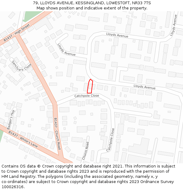 79, LLOYDS AVENUE, KESSINGLAND, LOWESTOFT, NR33 7TS: Location map and indicative extent of plot