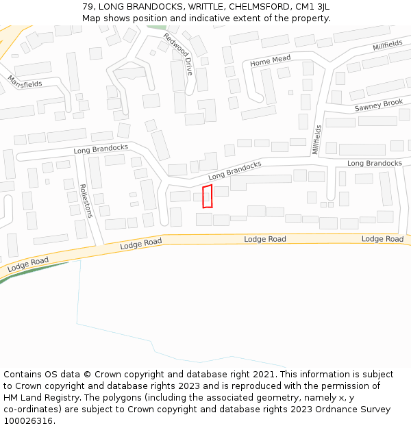 79, LONG BRANDOCKS, WRITTLE, CHELMSFORD, CM1 3JL: Location map and indicative extent of plot