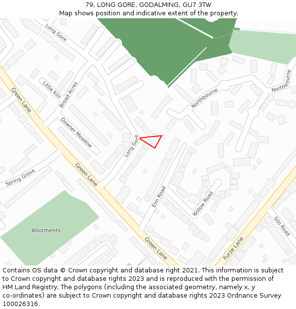 79, LONG GORE, GODALMING, GU7 3TW: Location map and indicative extent of plot