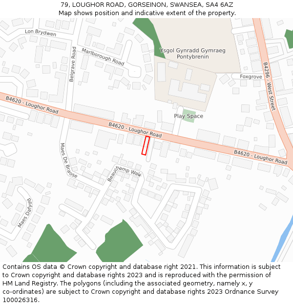 79, LOUGHOR ROAD, GORSEINON, SWANSEA, SA4 6AZ: Location map and indicative extent of plot