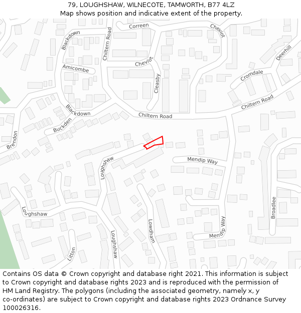 79, LOUGHSHAW, WILNECOTE, TAMWORTH, B77 4LZ: Location map and indicative extent of plot