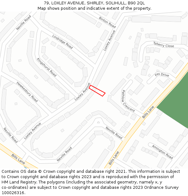 79, LOXLEY AVENUE, SHIRLEY, SOLIHULL, B90 2QL: Location map and indicative extent of plot