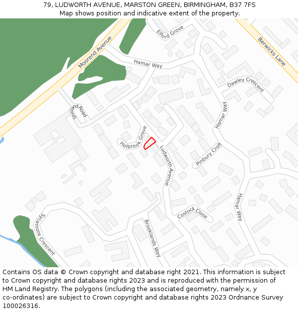 79, LUDWORTH AVENUE, MARSTON GREEN, BIRMINGHAM, B37 7FS: Location map and indicative extent of plot