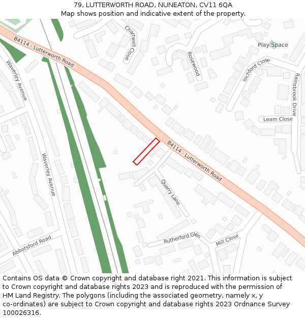79, LUTTERWORTH ROAD, NUNEATON, CV11 6QA: Location map and indicative extent of plot