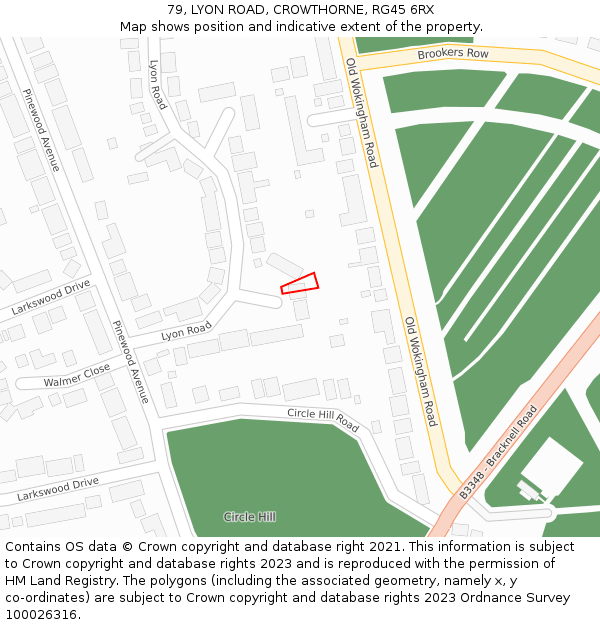 79, LYON ROAD, CROWTHORNE, RG45 6RX: Location map and indicative extent of plot