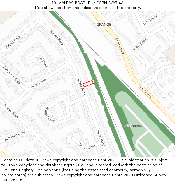 79, MALPAS ROAD, RUNCORN, WA7 4AJ: Location map and indicative extent of plot