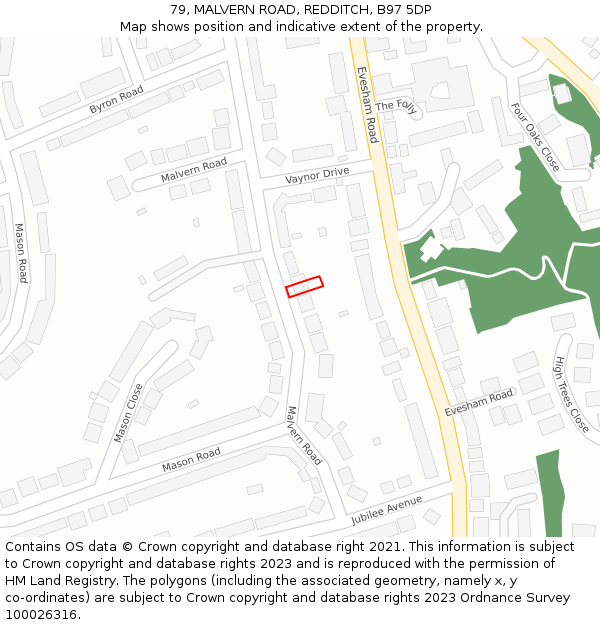 79, MALVERN ROAD, REDDITCH, B97 5DP: Location map and indicative extent of plot