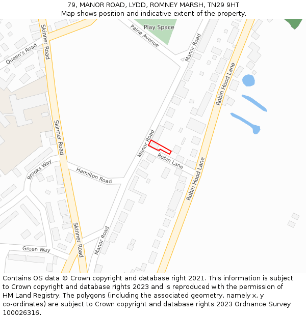 79, MANOR ROAD, LYDD, ROMNEY MARSH, TN29 9HT: Location map and indicative extent of plot