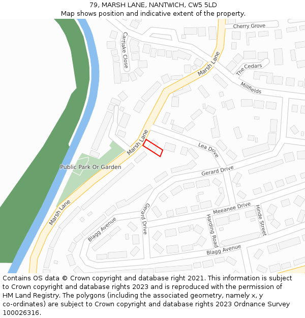 79, MARSH LANE, NANTWICH, CW5 5LD: Location map and indicative extent of plot