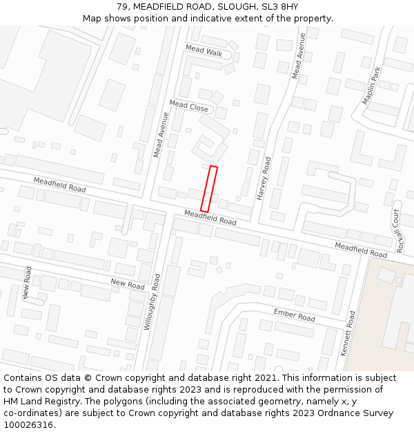 79, MEADFIELD ROAD, SLOUGH, SL3 8HY: Location map and indicative extent of plot