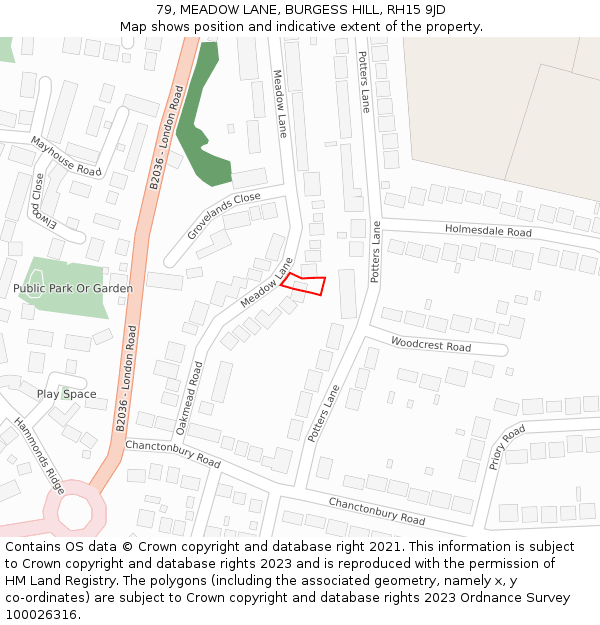 79, MEADOW LANE, BURGESS HILL, RH15 9JD: Location map and indicative extent of plot