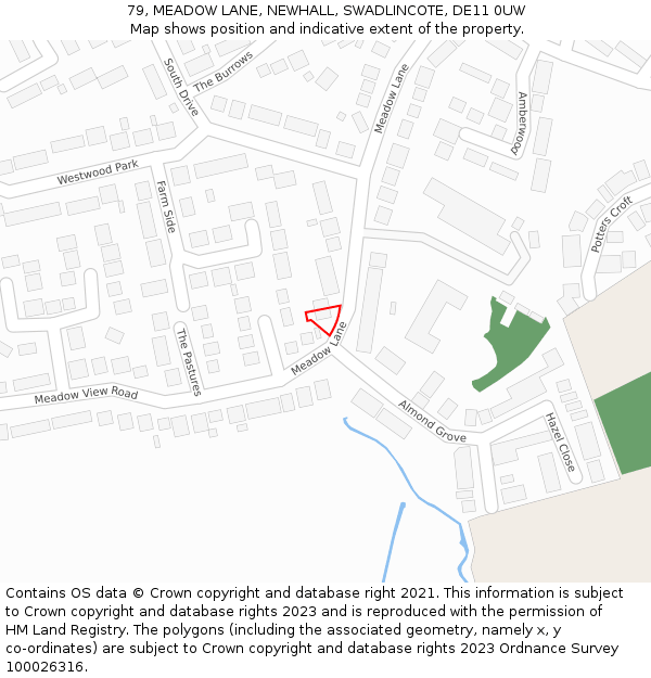 79, MEADOW LANE, NEWHALL, SWADLINCOTE, DE11 0UW: Location map and indicative extent of plot