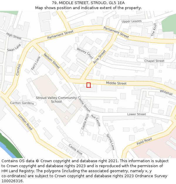 79, MIDDLE STREET, STROUD, GL5 1EA: Location map and indicative extent of plot