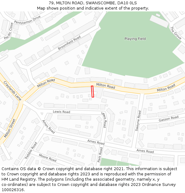 79, MILTON ROAD, SWANSCOMBE, DA10 0LS: Location map and indicative extent of plot