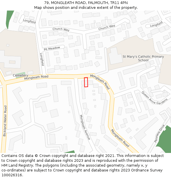 79, MONGLEATH ROAD, FALMOUTH, TR11 4PN: Location map and indicative extent of plot