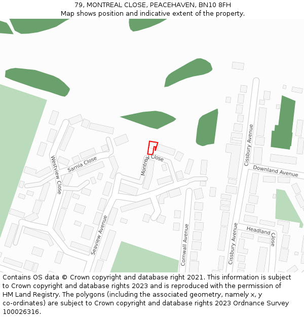 79, MONTREAL CLOSE, PEACEHAVEN, BN10 8FH: Location map and indicative extent of plot