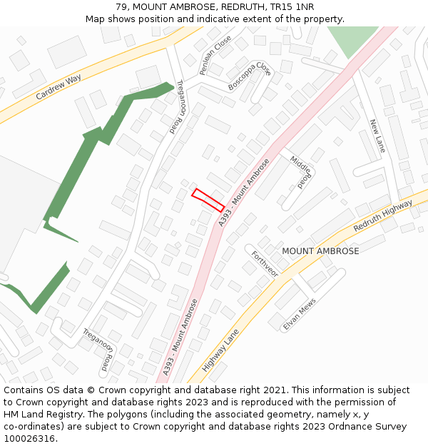 79, MOUNT AMBROSE, REDRUTH, TR15 1NR: Location map and indicative extent of plot