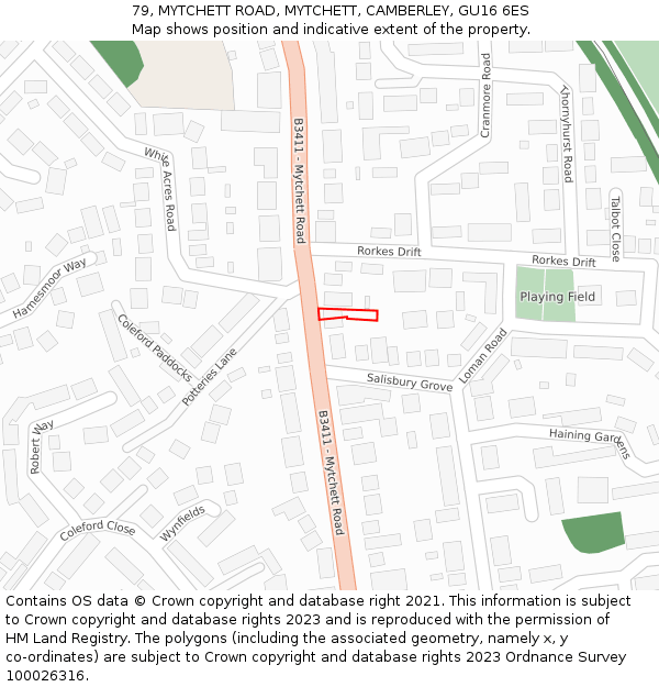 79, MYTCHETT ROAD, MYTCHETT, CAMBERLEY, GU16 6ES: Location map and indicative extent of plot