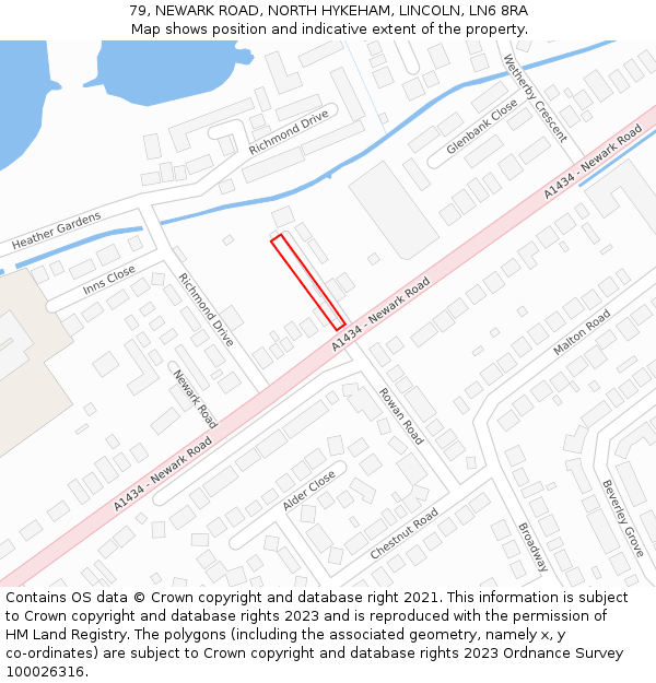 79, NEWARK ROAD, NORTH HYKEHAM, LINCOLN, LN6 8RA: Location map and indicative extent of plot