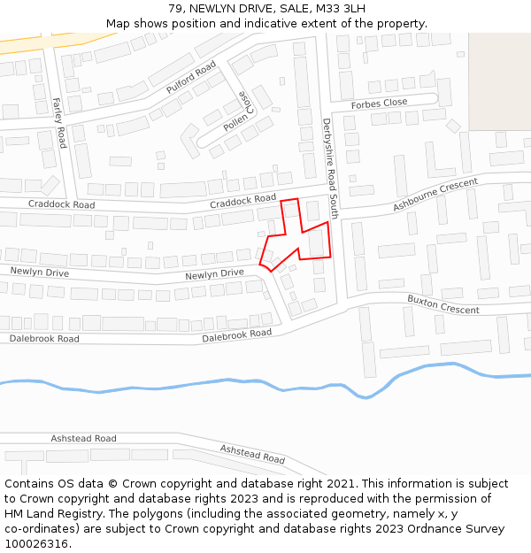 79, NEWLYN DRIVE, SALE, M33 3LH: Location map and indicative extent of plot