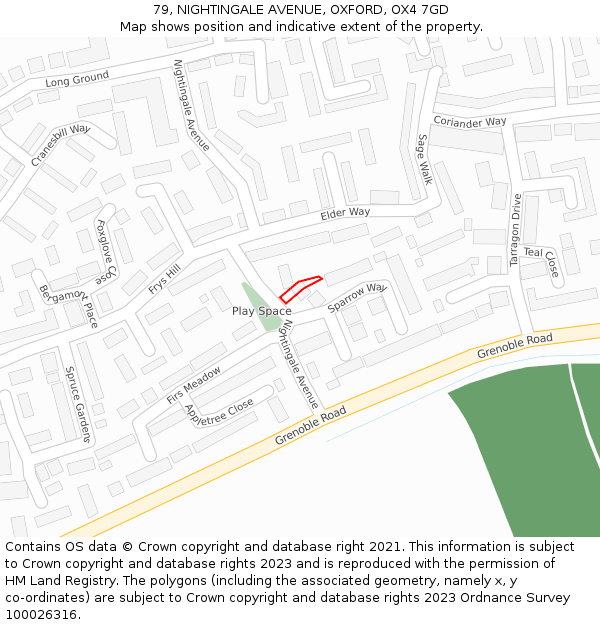 79, NIGHTINGALE AVENUE, OXFORD, OX4 7GD: Location map and indicative extent of plot